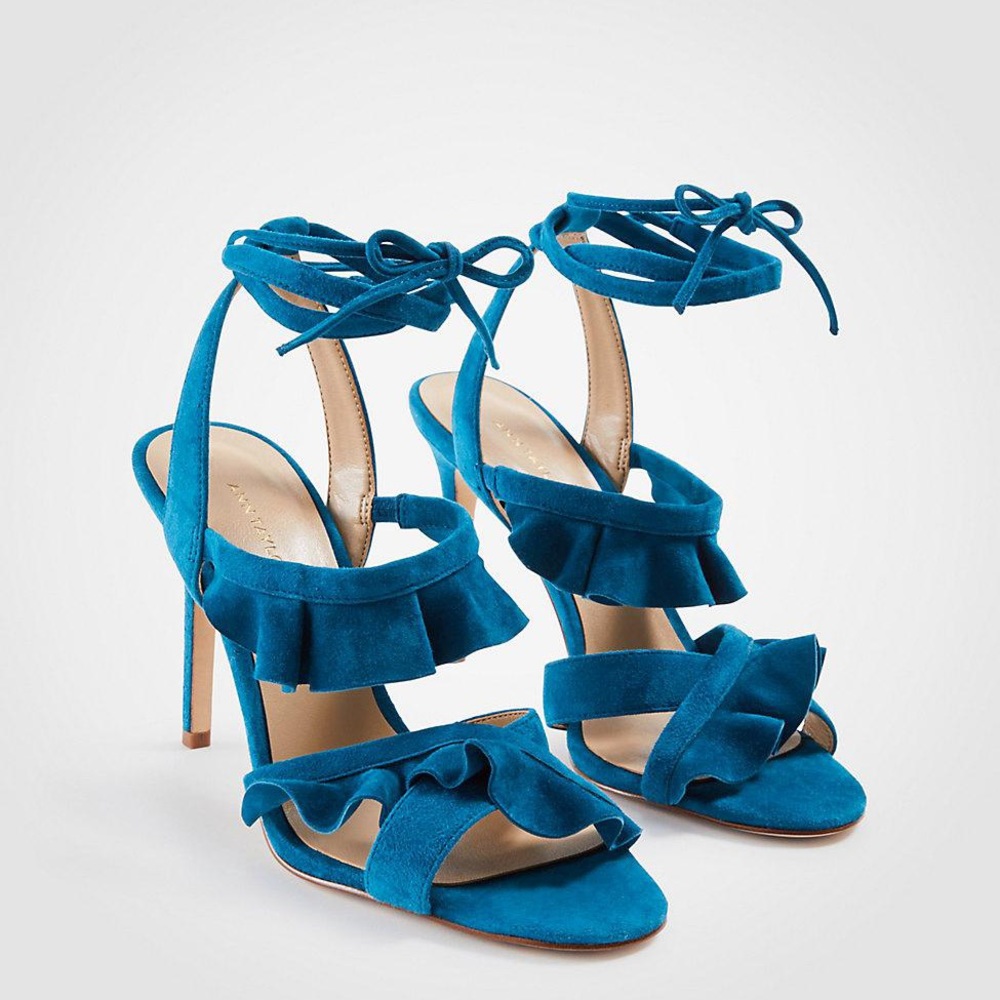 Ann Taylor Suede Ruffle Heeled Sandal, 9.5